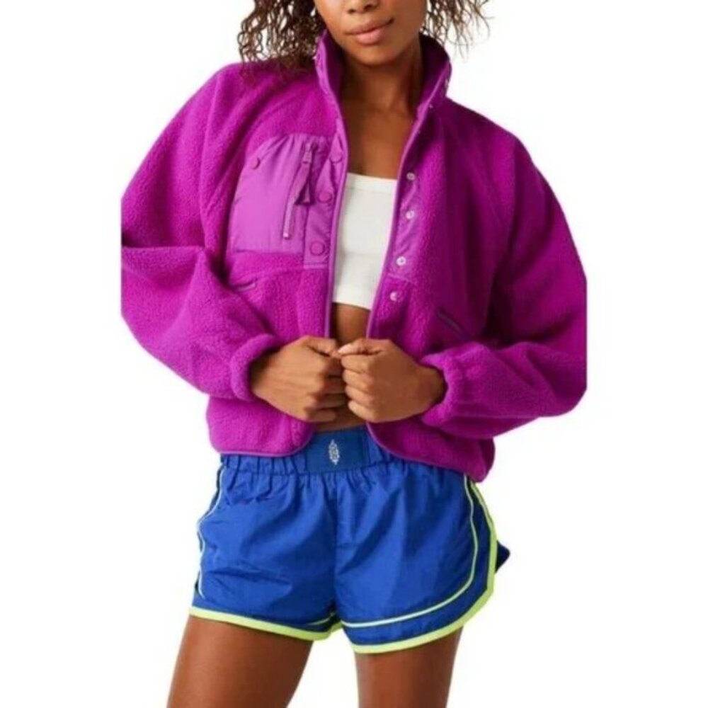 Free People Hit The Slopes Fleece Jacket XS Vivid Violet